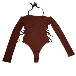 Cut Out Bodysuit Womens 2 Ribbed Halter Tie Cotton Bodycon W Tags Defect